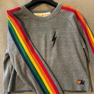 Aviator Nation 5 Stripe Cropped Crew Sweatshirt (Size S)